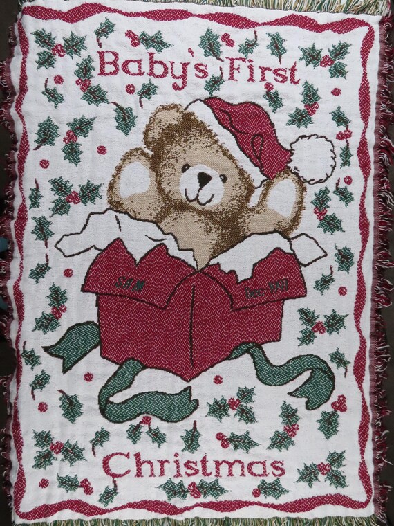 Vintage Baby's First Christmas "Sam" small woven blanket