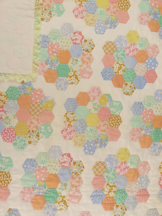 Vintage Hexagonal Floral small quilted blanket