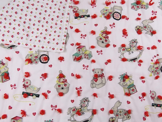 Vintage Teddy Bear and hearts small blanket