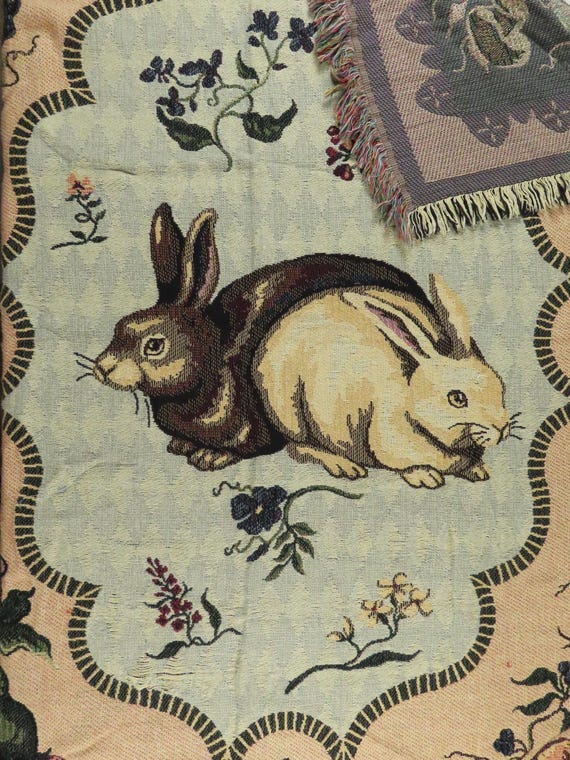 Vintage Bunny Rabbit woven tapestry blanket