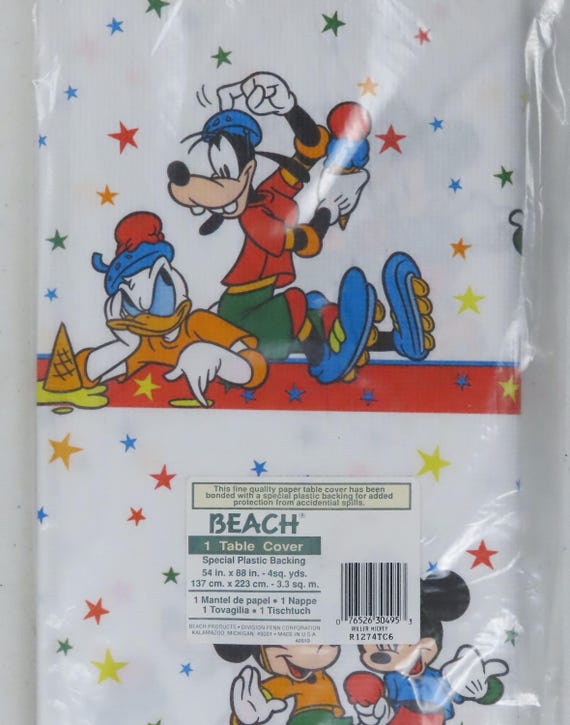 Vintage Mickey Mouse plastic backed paper table cover -new in package