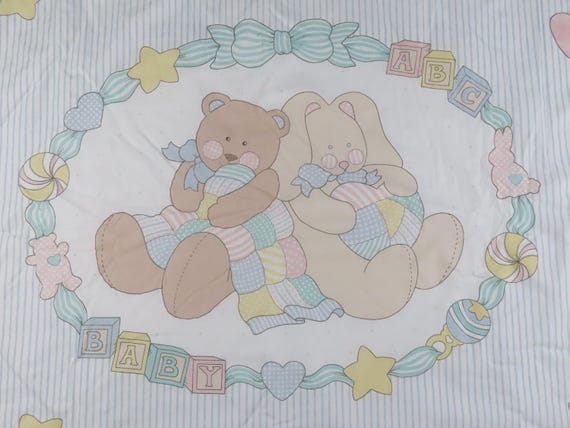 Vintage Teddy Bear and Bunny crib comforter