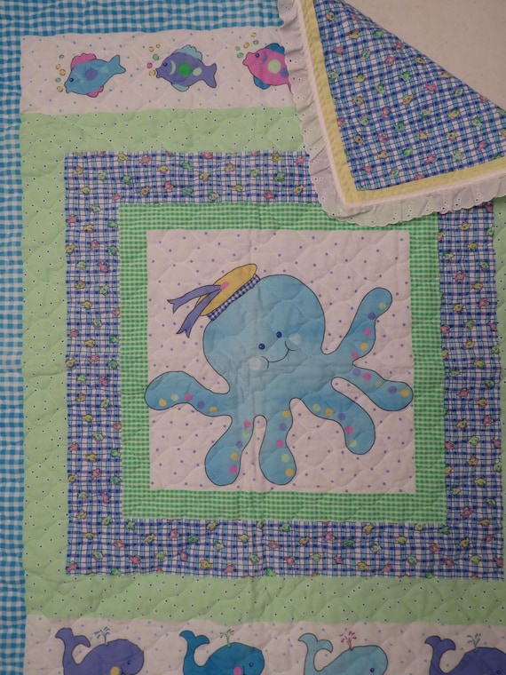 Vintage Cute Sea Creatures small quilted blanket