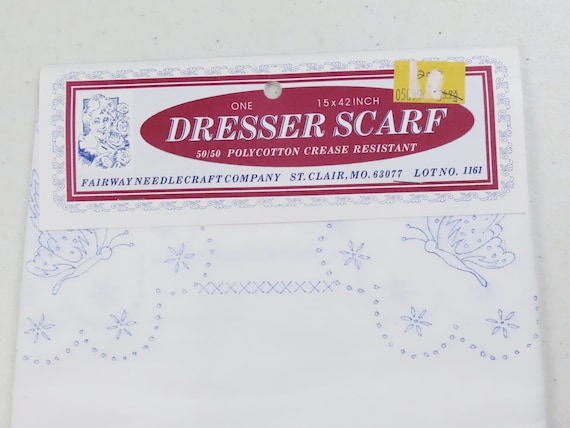 Vintage DIY Butterfly Dresser Scarf stamped for embroidery -New with packaging