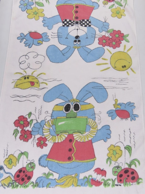 Vintage Funny Blue Bunny towel