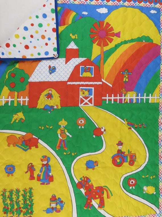 Vintage Rainbow Farm small quilted blanket