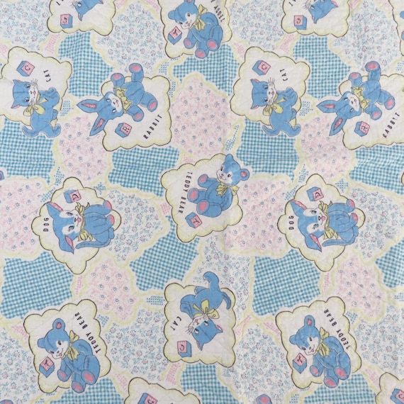 Vintage Blue Teddy bear and friends quilted blanket