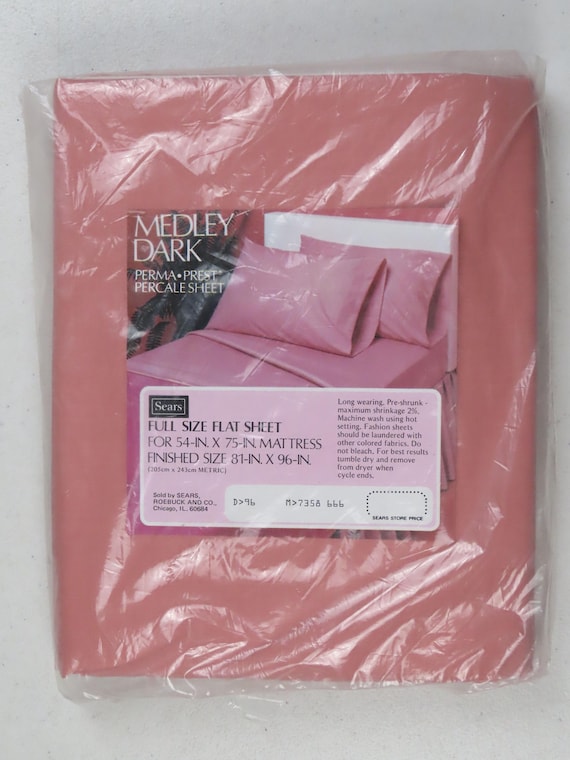 Vintage Sears "Medley Dark" full flat sheet -New in package