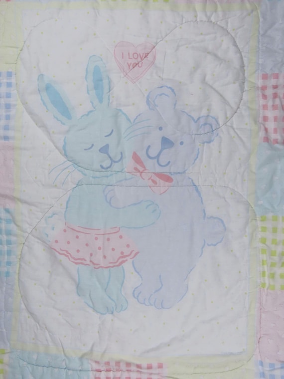 Vintage Teddy Bear and Bunny crib comforter