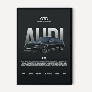 Póster de Audi RS5 / Impresión artística de sedán deportivo / Arte mural de coche de alto rendimiento / Regalo para entusiastas de los coches / Impresión de coches modernos / Póster de coche para decoración del hogar