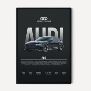 Póster de Audi RS6 / Impresión artística de sedán deportivo / Arte mural de coche de alto rendimiento / Regalo para entusiastas de los coches / Impresión de coches modernos / Póster de coche para decoración del hogar