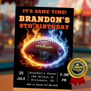 Rugby Invitation Birthday Editable Card – Customizable Digital Canva Template for a Fun Sports Party!  Sports and Football Invite Card.