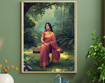 Indian Woman Saree Art Print – Desi Heritage Decor (Digital Download)