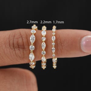 14K Gold Moissanite And Lab Diamond Wedding Band | Marquise & Round Cut Lab Diamond Eternity Ring