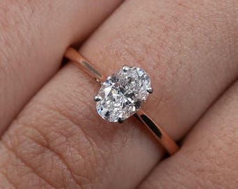 Oval Lab Grown Diamond Engagement Ring, 14K Gold Solitaire Ring, Minimalist Gold Ring, Promise Ring
