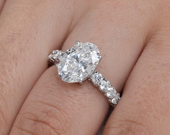 4 Carat Oval Lab Grown Diamond Engagement Ring, 14k Gold Bridal Ring, Proposal Ring