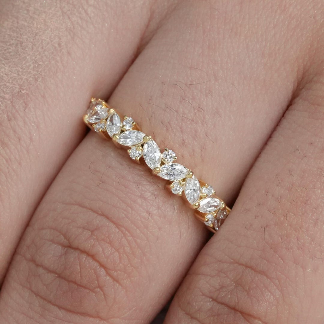 14k Gold Diamond Half Eternity Band, Lab Grown Diamond Wedding Ring ...