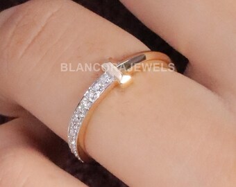T Diamond Wedding Band, Stacking Band, Lab Diamond Ring, Minimalist Bridal Band