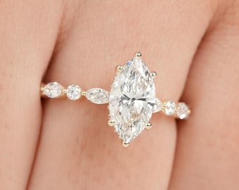 1.50 Carat Marquise Lab Grown Diamond Engagement Ring, 14k Gold Solitaire Ring, Unique Bridal Ring, Minimalist Promise Ring