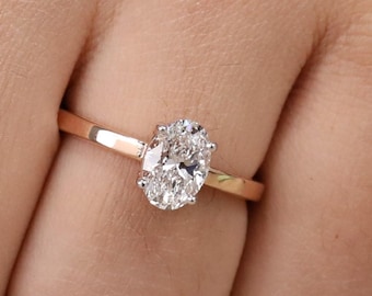 Oval Cut Solitaire Engagement Ring, Minimalist Gold Ring, Thin Diamond Promise Ring, Dainty Bridal Jewelry