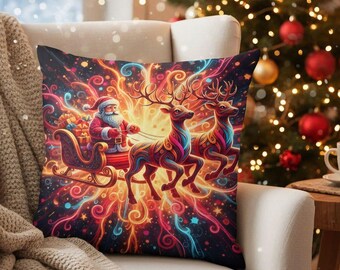 Kussensloop kerstman met rendier | Vierkante kussensloop, kerstversiering