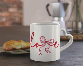 Mok met hartvormig handvat | Witte keramische koffiekop, Valentijnsdagcadeau