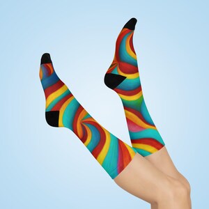 Colorful Patterned Crew Socks, Cozy Fashion Socks, Gift for Her, Fun Socks for Kids, Vibrant Everyday Wear, Unique Sock Gifts