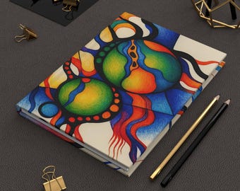 Kleurrijk dagboek met harde kaft: volledige omhullende abstracte kunst in levendige tinten | voor tekenen en dagboeken