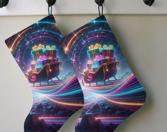 Neon kerstman slee-kunstwerk in kerststijl