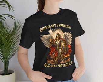 christelijk T-shirt | Katoenen strijdengel | God is mijn kracht en bescherming