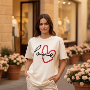 Camiseta Minimalista "Love Script" | Tee de Algodón para San Valentín con Corazón Caligráfico
