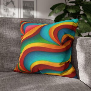 Rainbow Abstract Pillowcase, Colorful Boho Throw Pillow Cover, Trippy Psychedelic Cushion for Couch or Bed