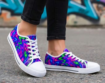 Zapatillas Low Top Psicodélicas | Calzado Casual Colorido para Mujer | Tenis para Caminar y Festivales