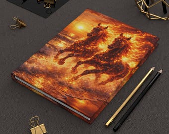 Vlammend paard bij zonsondergang Hardcover dagboek | Fiery Beach Stallion, mat A5-notitieboek