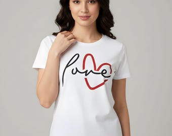 Love Script Heart T-shirt, minimalistisch valentijnsshirt