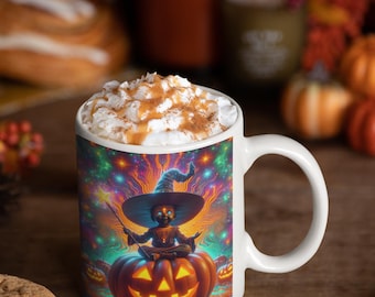 Halloween Mug with Witch & Pumpkin | Spooky Coffee Cup