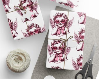Inpakpapier voor Valentijnsdag met engeltjes | Romantische cadeauverpakking, patroon roze engel
