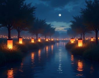 Lantern Festival – Romantic Night Sky Painting