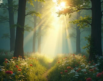 Enchanted Forest Wall Art | Magical Sunlit Clearing | Printable Cottagecore Decor