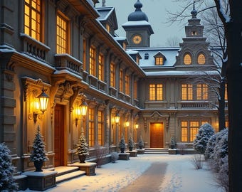 Golden Winter Courtyard – Historic Palace Painting