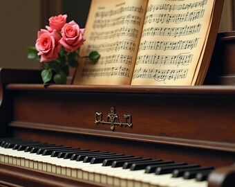 Vintage Piano & Roses Wall Art | Antique Music Printable | Romantic Musician Decor for Living Room
