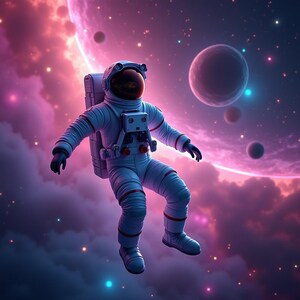 Neon Galaxy Astronaut Print | Cosmic Outer Space Wall Art | Sci-Fi Digital Poster