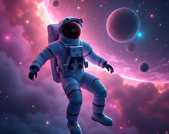 Neon Galaxy Astronaut Print | Cosmic Outer Space Wall Art | Sci-Fi Digital Poster