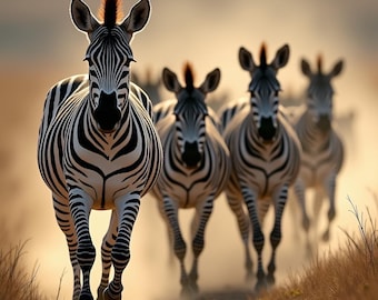 Grace in Motion – Zebra Herd Artwork | Safari Animal Print | Neutral Minimalist Decor