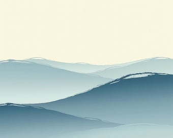 Abstract Ocean Wave Printable | Minimalist Blue & Beige Wall Art | Coastal Digital Brushstroke Decor