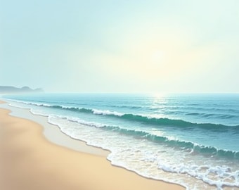 Coastal Serenity – Soft Ocean Waves Painting in Neutral Pastel Tones