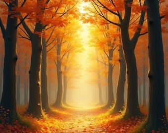 The Golden Grove – Autumn Forest Painting with Warm Light