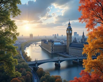 London Big Ben Four Seasons Panorama: Cityscape Wall Art (Digital Download)