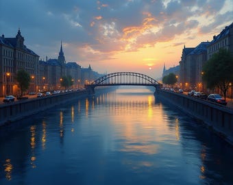 Velvet River – Elegant Cityscape Painting