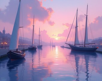 Harbor at Dusk – Impressionist Waterfront Painting